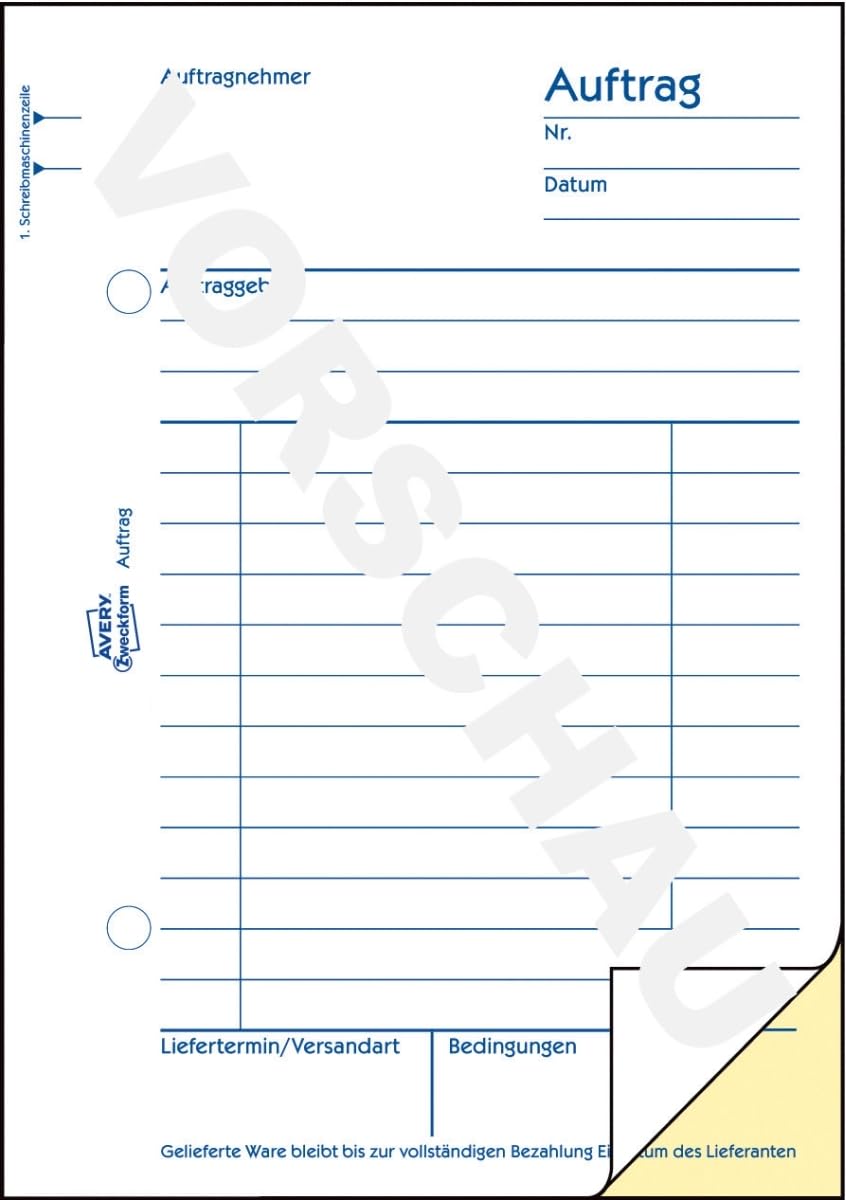 AVERY Zweckform 20 x Formularbuch Auftrag A6 selbstdurchschreibend 2x40 Blatt