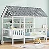 Twinsizewoodhousebedwithguardrailand2tierstorageshelvesplayhousedesigntentbedplatformbedframeswithroofforkidsteensgirlsboyssturdyslatssupport  Urban Country Home Decor Twin size wood house bed with guardrail and 2 tier storage shelves playhouse design tent bed platform bed frames with roof for kids teens girls boys sturdy slats support  urban country home decor