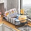 Dish Drying Rack, Expandable(12.8"-21.5") Dish Racks for Kitchen Counter, Large Dish Rack with Drainboard, Dish Drainer Organizer with Utensil Holder, Cup Rack (Black) Dish Drying Rack, Expandable(12.8"-21.5") Dish Racks for Kitchen Counter, Large Dish Rack with Drainboard, Dish Drainer Organizer with Utensil Holder, Cup Rack (Black)