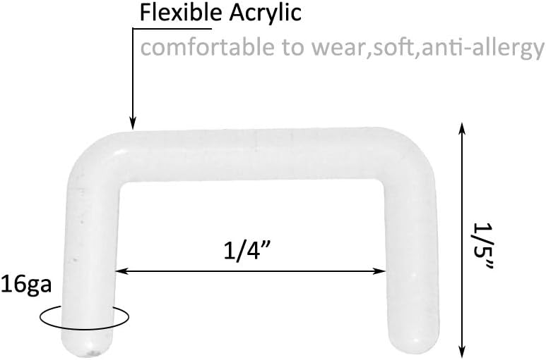 PiercingJ 20pcs 14G 16G Clear Bioflex Septum Rings Retainers Flexible Acrylic Nose Ring Retainer U-Shaped Piercing Hider Body Jewelry