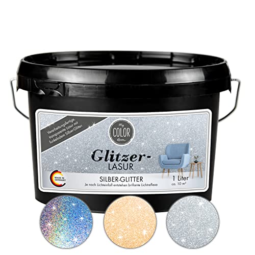 My COLOR Room Glitzer-Lasur (1000 ml, Silber) Transparente Wandfarbe für...