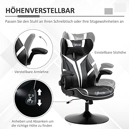 Sedia da gaming ergonomica per computer con funzione a bilanciere, regolabile in altezza, in acciaio nero+bianco, 67 x 70 x 106-112 cm - Sedia gaming - Immagine 3