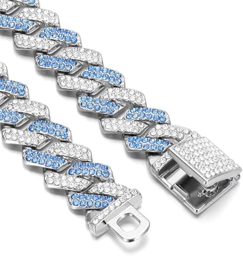 Collier bleu pour chien à maillons cubains de 61 cm avec boucle de sécurité