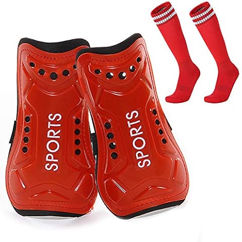 Homo Trends Football Shin Pads, 3 Sizes Soccer Shin Guards Socks, Shin Pads Boys, Kids Football Socks for Boys And Girls Football Games Leg Calf Protective Gear (Red) (L) Cover
