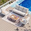 WACASA Modern Outdoor Aluminum Patio Furniture Set 4-Piece with Tempered Glass Coffee Table, Water-Resistant Cushions & Curved Armrests - Modular Sectional Metal Sofa for Backyard, Garden, Poolside