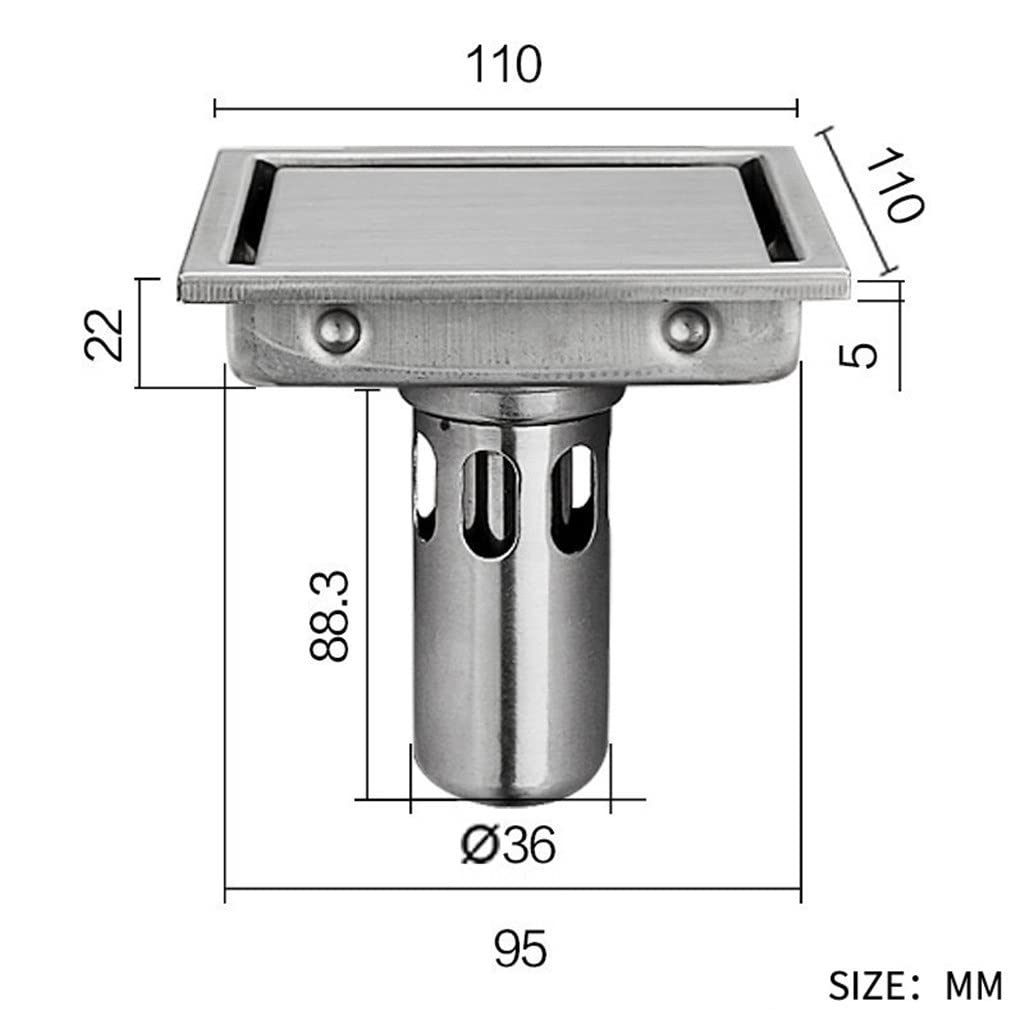 Colador De Desagüe De Suelo, Desagüe De Ducha, Latón Macizo, Accesorios para Desagües De Cocina Y Baño, Color Plata, 110 Mm X 110 Mm
