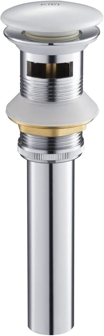 KIBI Bathroom Sink Pop-Up Drain with Overflow | Small Cover Design Vanity Drain Stopper for Lavatory Sinks | Durable Solid Brass Construction, Corrosion-Resistant Finish (Ceramic White, KPW100)