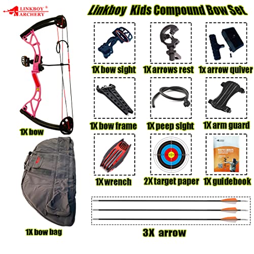 Linkboy Beginner Bow And Arrow Set For Kids And Teenagers 5-15 Years, Right Handed,Adjuatable 10-20 Lbs Draw Weight,With Bow Case Sight,Quiver,Ready Shooting Princess Style Pink Violet #TOP4