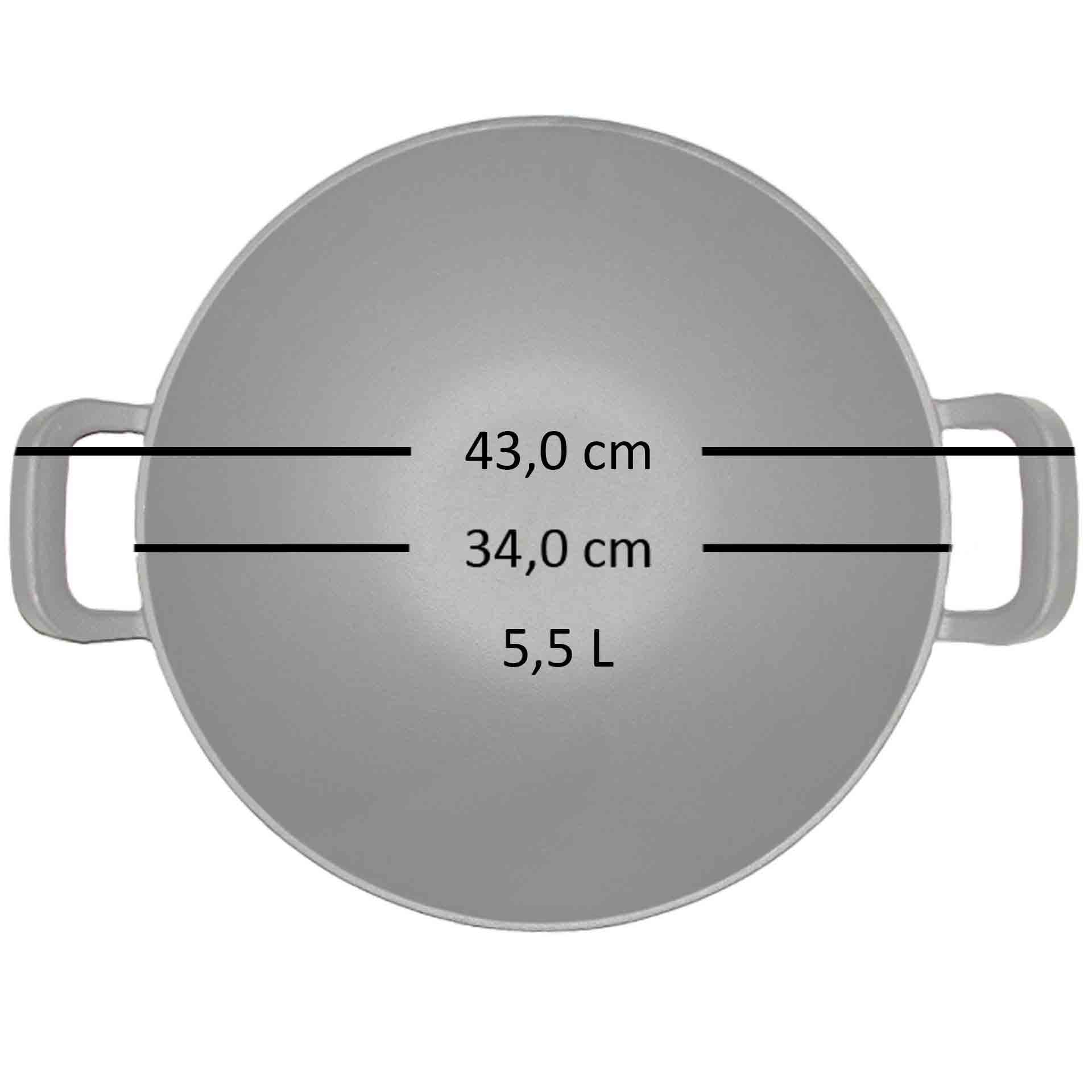 Gusseisen Wok 34cm optimal für Gasbrenner | Robuster Cast Iron Grill-Wok | Geeignet für Gasgrill Kohlegrill Induktionsherd | Wokpfanne für Nudeln Reis Gemüse