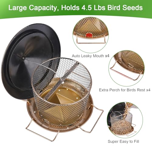 Samhe Upgraded Bird Feeder for Outdoor, Weatherproof Rainproof All Metal Hanging Wild Bird Feeder with 9.8\" Roof, 4.5 LBs Seeds Capacity, Garden Yard Decoration