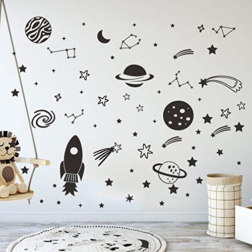 Outer Space Stars Plant Wall Decal Vinyl Astronaut Stickers Nursery Decor Gift For Kids Boy Girl Bedroom Art Home Decoration Mural Interior Design Ymx50 (Black) #TOP8