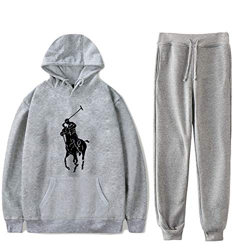 Men's Sweatsuits 2 Pieces Set Jogging Suit Sport Athletic Slim Fit Tracksuits Hooded Print Casual (Grey,L)