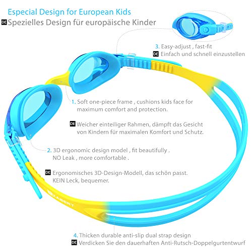 ZABERT K1 Kids Swimming Goggles, Swim Goggles for Kids Boys Girls Children Toddler Junior Age 6-14 0-6 4-6 Anti-fog, Black Blue - Image 4