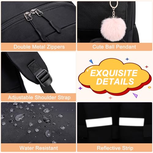 School Backpack for Teen Girls, Cute College Back Pack for Women, Kids Backpack for Girls, Middle Students School BookBag, 15.6 Inch Laptop Bag Travel Back Pack, Black4