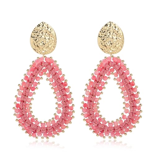 Rosa Boho Ohrringe hängend für Damen Tropfenförmige Leichte Ohrringe Eleganter Hingucker für Frauen Statement Creolen für Sommer