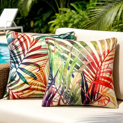 Exterieur Imperméable Housses de Coussin 40x40 CM Housse de Coussin Housse Coussin Plantes Tropicales Taie Oreiller en Polyester Lin pour Salon Patio Jardin...