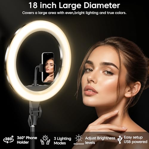Image of Sounce 18 Inch LED Ring Light with Remote Control & 250cm Stand | AC Powered & USB Support | Smartphone Grip | Adjustable Brightness & Colour Modes | for Photo Shoot, Video Shoot, Makeup & Vlogging