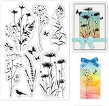 GLOBLELAND Plant Silhouette Silicone Clear Stamp Flowers Leaves Transparent Silicone Stamps Daisy Lavender Wildflower Transparent Stamp for Scrapbook Journal Card Making