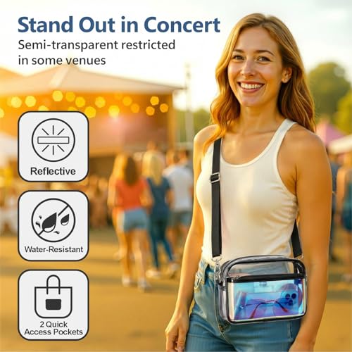 Image of PACKISM Clear Bag for Stadium Events - Small Clear Purse Crossbody Bag | Adjustable Wide Strap, 2 Easy Access Pockets, Thick 0.5mm PVC, for Sports Game Day Concerts Festival, Women Clear Stadium Bag