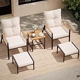 LAUSAINT HOME 5 Pieces Outdoor Patio Conversation Set with Adjustable Reclining Chairs, All Weather Balcony Furniture Set with Ottomans and Coffee Table for Porch, Garden, Balcony