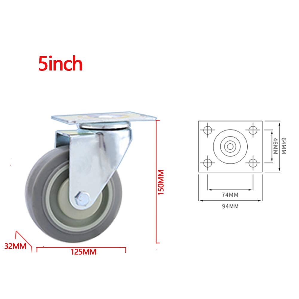 4 przemysłowe Castors do dużych obciążeń gumowe kółka z hamulcem 75 mm / 100 mm / 125 mm uniwersalne kółka skrętne 480 kg ciche kółka meblowe podwójne łożyska kółka płaskie