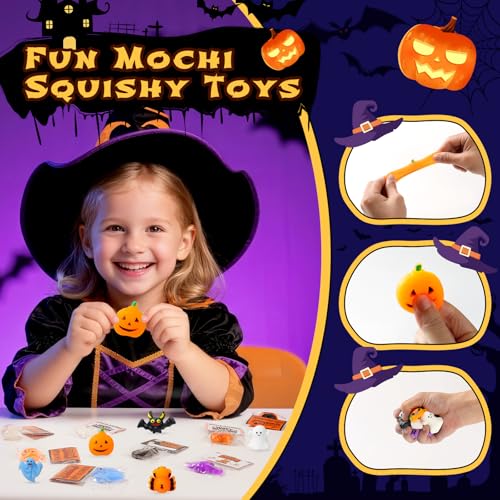 Image of Halloween Mochi Squishy Toys 24 Pack with Gift Cards, Mini Squishy Toys, Halloween Toys Bulk Party Favors for Kids, Trick or Treat, Stress Relief Toys, Birthday Gift, Classroom Prizes