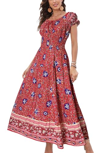 OSTOO Women's 2026 Summer Short Sleeves Boho Floral Print Tiered