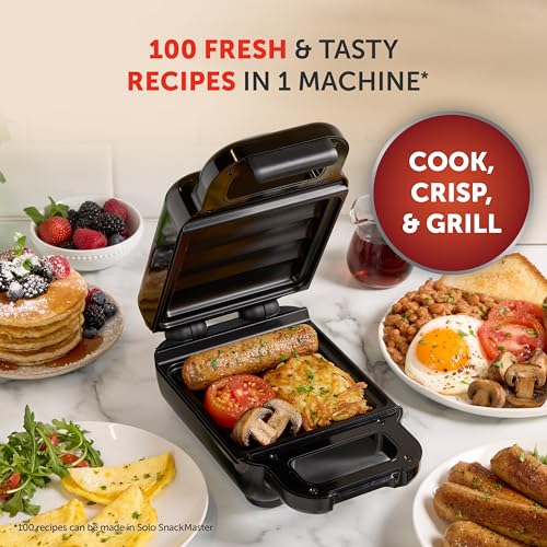 Breville Solo SnackMaster | Mini Toastie Maker & Snack Maker for PancakesOmelettesToasted Sandwiches & More | Wipe CleanNon Stick Plates | Black [VST102]