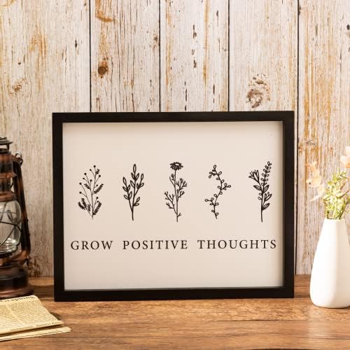 Grow Positive Thoughts Framed Inspirational Wall Art Encouragement Gifts for Women & Kids Inspiring Quotes Wall Decor Positive Affirmations Wall Sign Decor Boho Home Office Classroom Decorations (Black Framed, 11"x14")