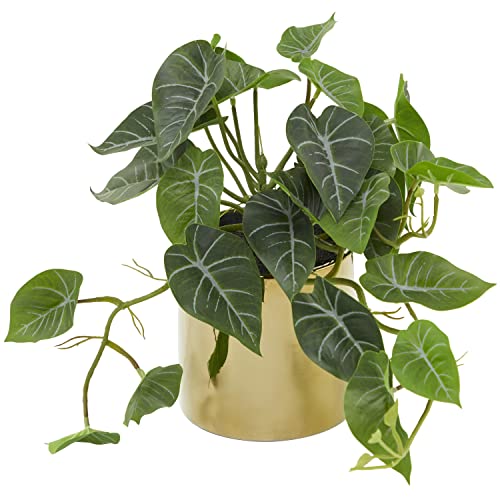 Deco 79 The Novogratz Faux Foliage Pothos Artificial Plant With Realistic Leaves And Gold Porcelain Pot, 14" X 14" X 12", Green #TOP28