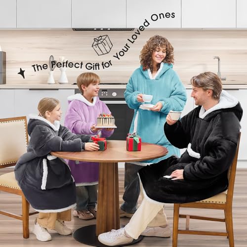 JOYWOO Turquoise Teal Wearable Blanket Hoodie, Oversized Cat Lovers Sweatshirt Blanket for Adult, Birthday Gifts for Women,Mom,Friend,Cozy Sherpa Hooded Blanket with Giant Pocket Teal Gifts,Standard