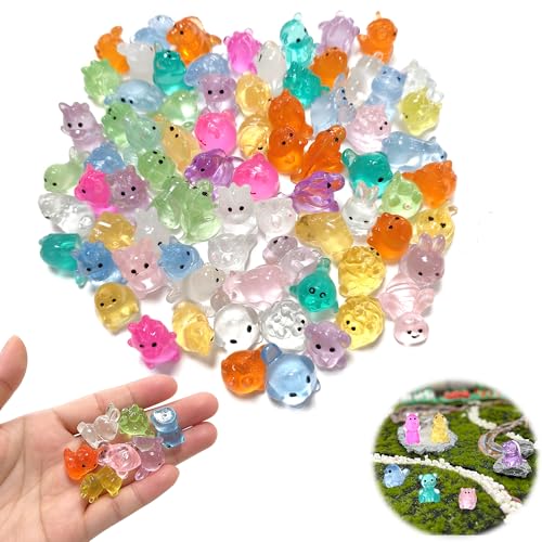 REKUA 80 Stück Mini Tiere Figuren Leuchtend Miniatur Zubehör aus Kunstharz Leuchtende Mini Tierfiguren für Feengarten Terrarium Blumentopf DIY Deko Gemischte Tierformen