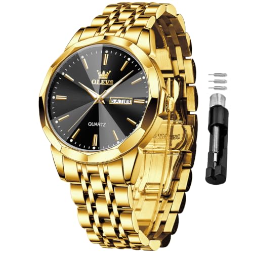 Image of OLEVS Watches for Men Business Dress Diamond Analog Quartz Big Face Luxury Classic Stainless Steel Waterproof Luminous Two Tone Wristwatch