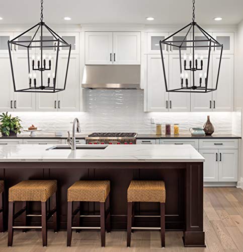 Image of JONATHAN Y Pagoda 8-Light Pendant 20 inch Cage, Oil Rubbed Bronze | Traditional Metal Farmhouse Hanging Lantern Ceiling Fixture, Adjustable Chain Link, For Kitchen Island, LED Bulb Included