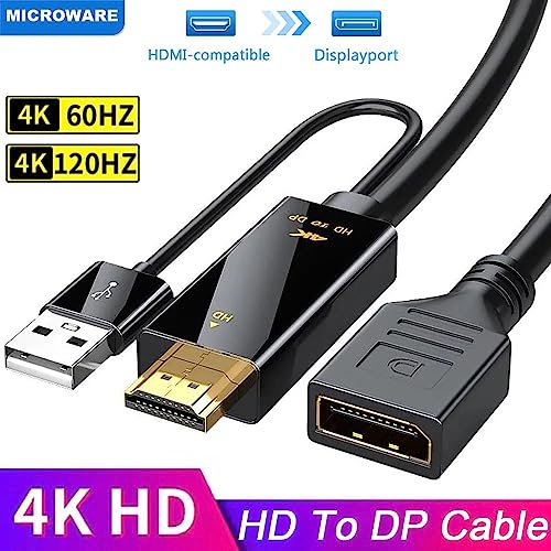 Image of MICROWARE HDMI to DisplayPort Adapter with USB Power, 4K X 2K HDMI Male to DP Female Adapter Compliant with Xbox One /PS4 /P5