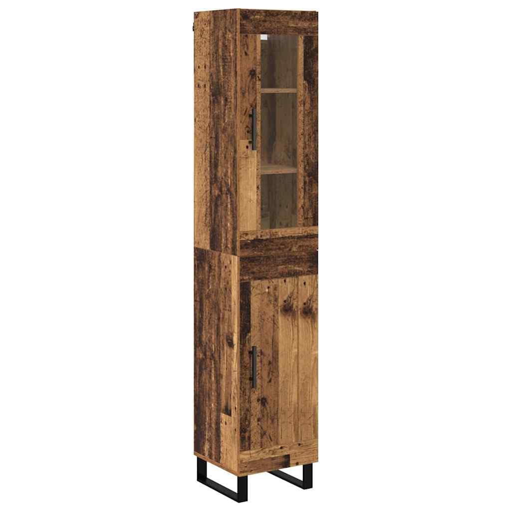 Mesa vertical de madera vieja de 34,5 x 34 x 180 cm, con 2 puertas con bisagras y elementos de metal, aparador moderno para comedor, cocina, dormitorio y pasillo