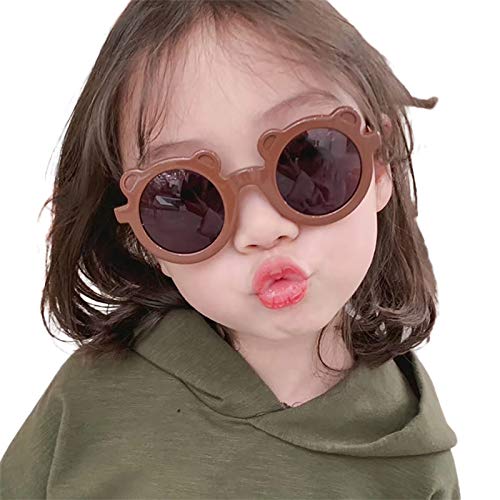 Muineobuka Children Sunglasses Girls Boys Round Frame Sunglasses Kids Cute Bear Shaped Sunglasses Beach Holiday (Brown, One Size) #TOP1