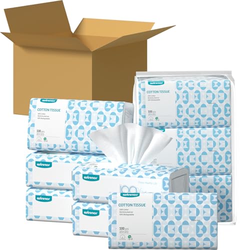 Image of Winner Soft Face Towels, 100% USDA Biobased Facial Towels, 2 Packs per Case, 12 Bags Total, 1200 Count