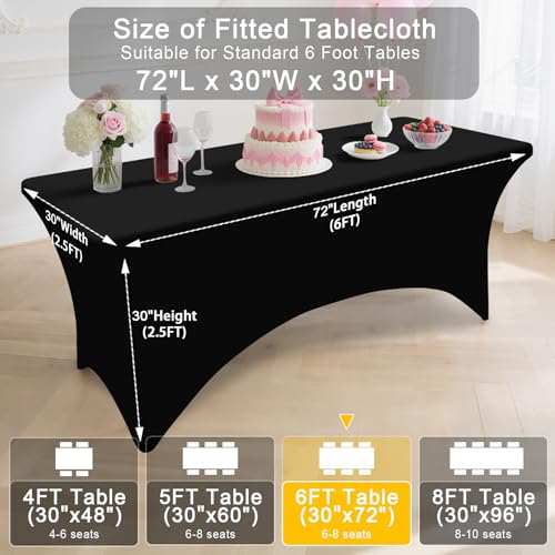 Smiry 2 Pack Spandex Table Cloth 6FT, Elastic Fitted Stretch Tablecloths, Washable and Wrinkle Free Rectangular Patio Table Cover for Outdoor, Wedding, Banquet & Parties (Black, 72Lx30Wx30H Inch) - Image 4