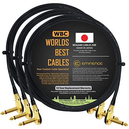 3 Units - 6 Foot - Pedal, Effects, Patch, Instrument Cable Custom Made by WORLDS BEST CABLES – Made Using Mogami 2319 Wire and Eminence Gold Plated ¼ inch (6.35mm) R/A Pancake Type Connectors
