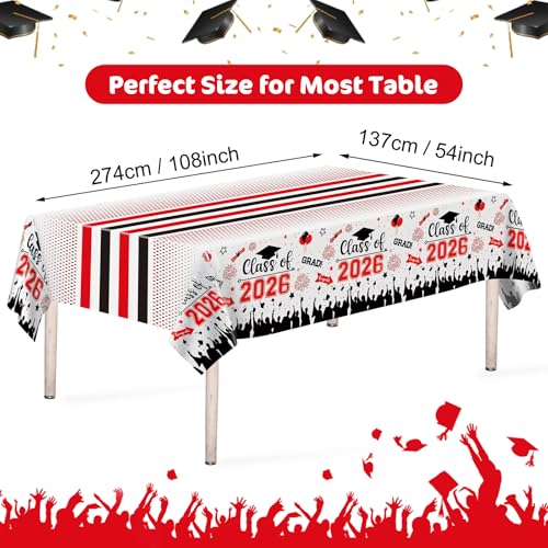 Image of Graduation Decorations Class of 2026 Tablecloth - 3 Pcs Plastic Congrats Grad Table Cloth, Graduation Table Cover for Graduations Party Decorations 2026 and Party Supplies, 54 inchx108 inch (Red and Black)