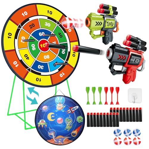 Jeu de fléchettes Double Face pour Enfants, Jeu de fléchettes Debout et Suspendu de 29 Pouces avec 2 Pistolets, Jeu de Carnaval intérieur et extérieur pour...