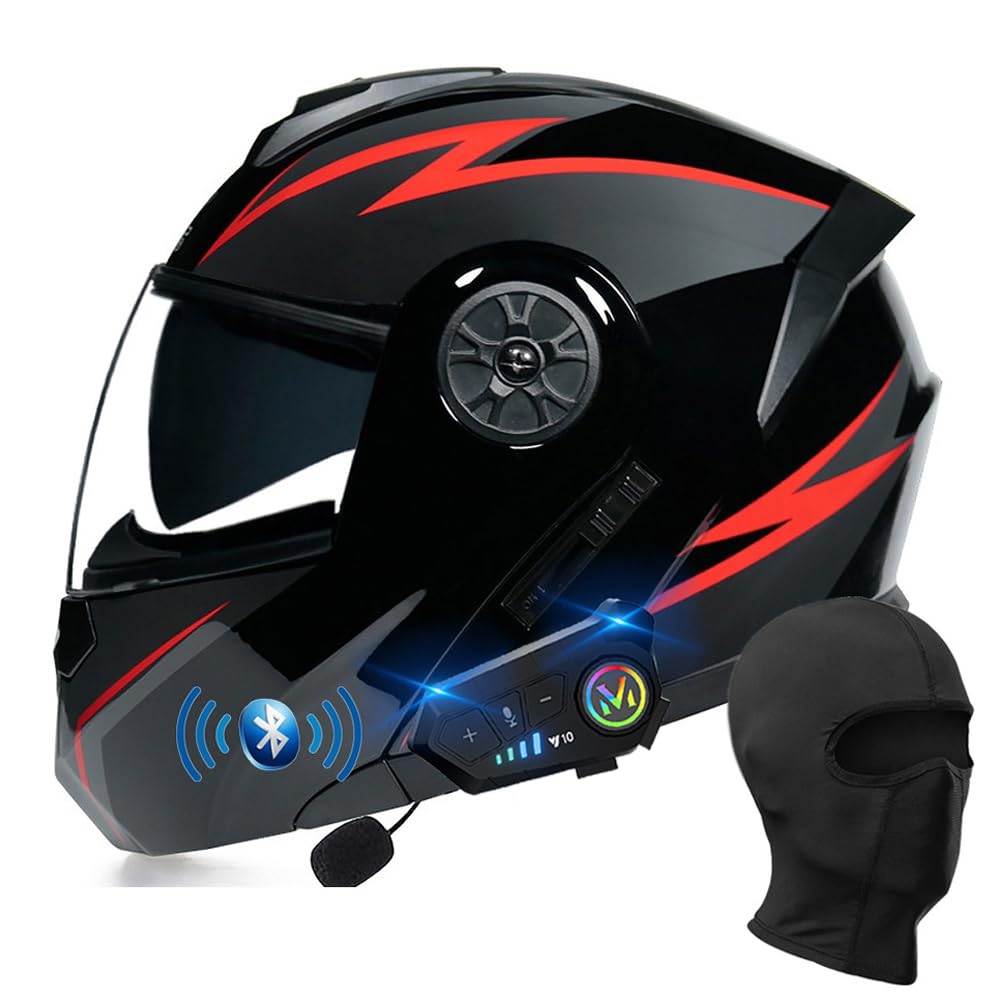 Klapphelm mit Bluetooth, Integriert Motorradhelm, ECE Zertifiziert Integralhelm mit Doppelvisier, mit Eingebautem Mikrofon für Automatische Reaktion, für Erwachsene Frauen Männer
