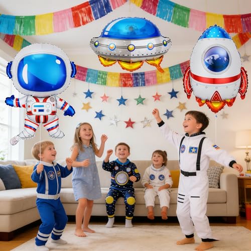Image of Space Themed Party Decorations Balloons,6pcs Space Balloon Birthday Party Decorations,Astronaut UFO Rocket Mylar Balloons,Astronaut Birthday Decorations Baby Shower