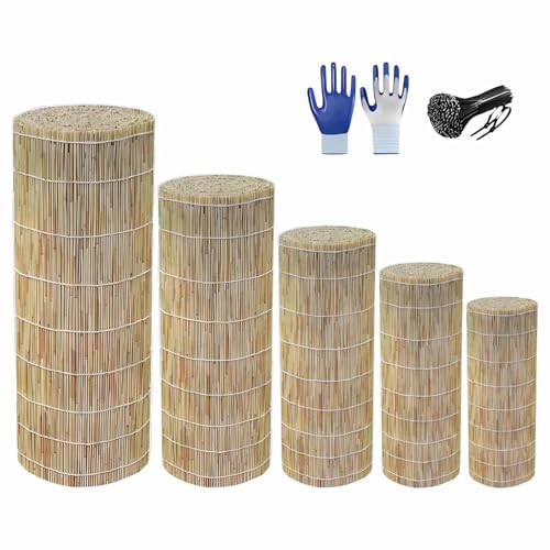 Valla Cañizo Bambú Natural Cerramiento Exterior Visual y Privacidad, Cerca Cañizo Valla de Ocultación para Balcón, Jardín y Patio, Pantalla de Privacidad, Resistente a la Intemperie(Beige)