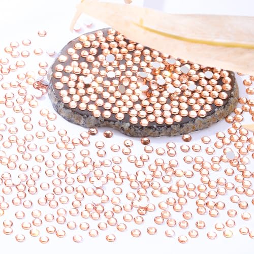 Image of Champagne Flatback Rhinestones, Glass Rhinestones for Nail Art and Craft, Glue Fix, Loose Crystal Gemstones(Champagne, SS4, 2880pcs, 1.5-1.7mm)