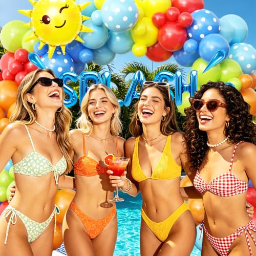 OTLGEUA 134Pcs Summer Pool Beach Garland Arch Kit with Sun Watermelon Foil Balloons for Hawaiian Pool Summer Beach Splash Birthday Party Decorations — view 6