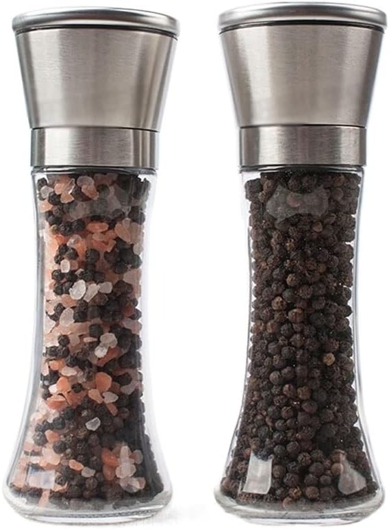 Spice Grinder 304 Stainless Steel Salt and Pepper Grinder Set of 2,Premium Pepper Mill, Easy to Adjust The Grinders Coarseness, Pepper Mill Salt and Pepper Shakers Grinding (A)