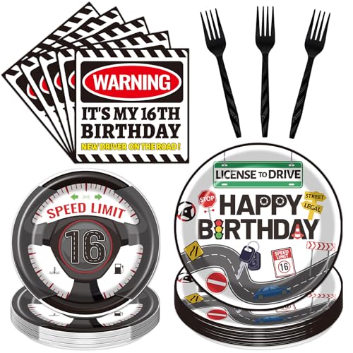 Deorfuy 16th Birthday Party Decorations 96PCS Plates Napkins Forks