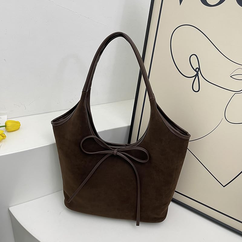 Bolso Tote con Moño de Gamuza para Mujer - Marrón Burdeos miniatura 4